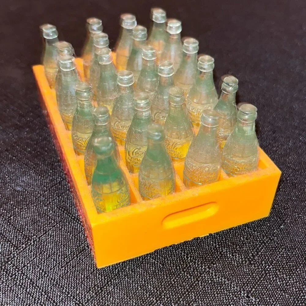 Vintage Miniature Mini Coca Cola Bottles 24 pack in Crate W Digital Coin Bank/Cl